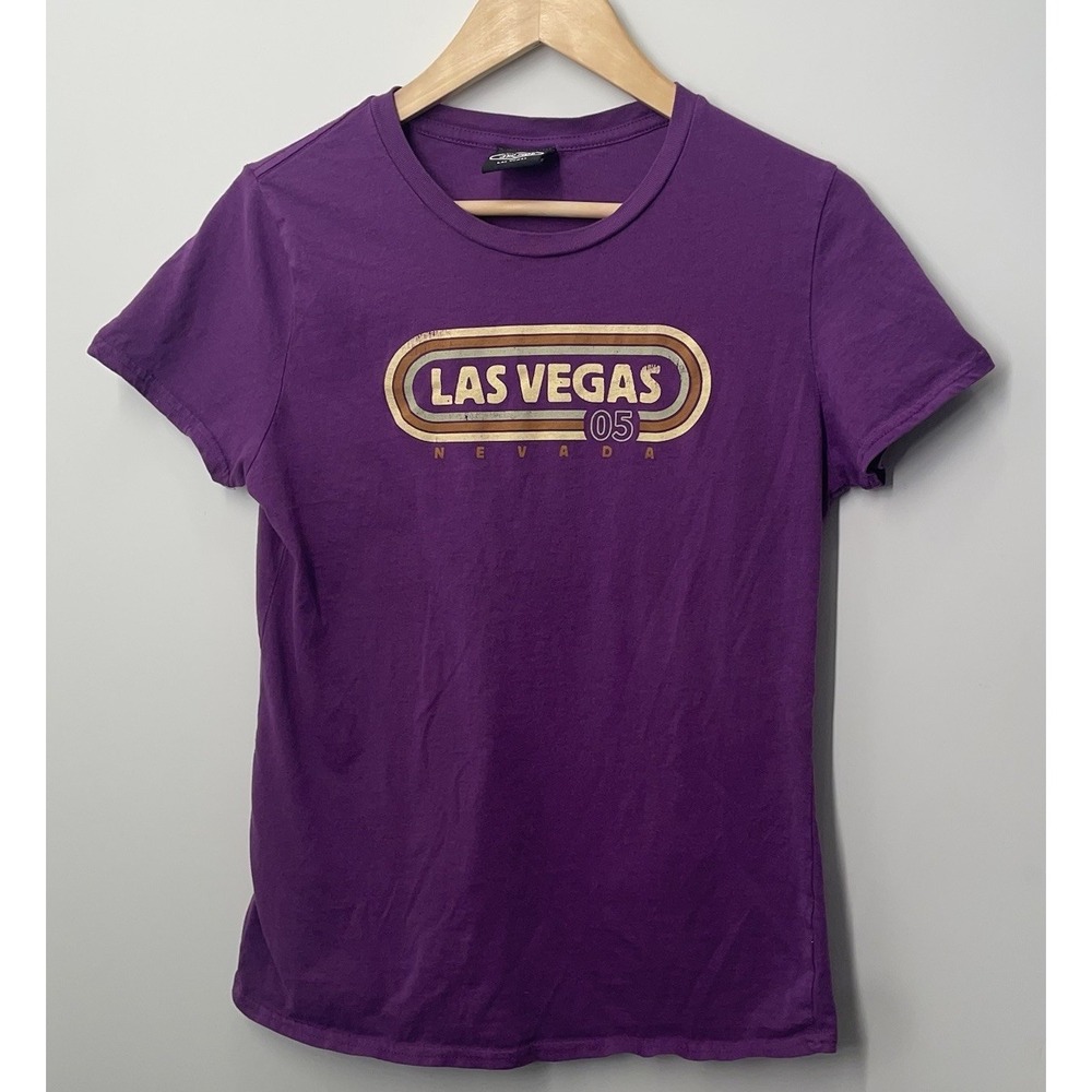Las Vegas Strip Purple Retro Womens Shirt Size Medium Fitted Tshirt